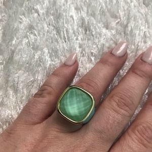 Aqua blue enamel ring with light stone